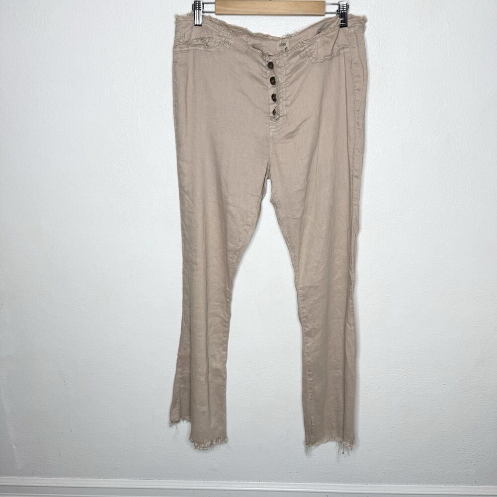 Hudson Ev Cut Waistband Flare Pants Beige Linen Blend Button Fly Women’s 31